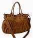 Suede Feel Large Satchel/Handbag - Brown/Navy