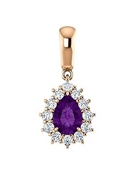 18K Rose Gold 7.00x5.00mm Pear Cut Amethyst and Diamond Pendant -- LIFETIME WARRANTY