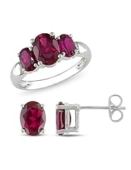 Sterling Silver 6 3/4 CT TGW Oval Created Ruby Ring and Earring Set (8 x 6 mm)