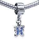 Pandora Bead & Bracelet Fit - Turquoise Color Rhinestone Butterfly European Charm Beads Plated