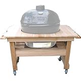 Primo 602 Compact Cypress Wood Table for Primo Oval XL Grill, 4 Wheels