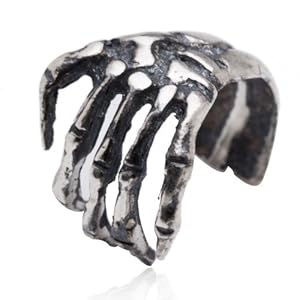 Tofan 925 Sterling Silver Antiqued Finish Skull Hand Cartilage Ear Cuff Wraps Clip Nonpierced Earring