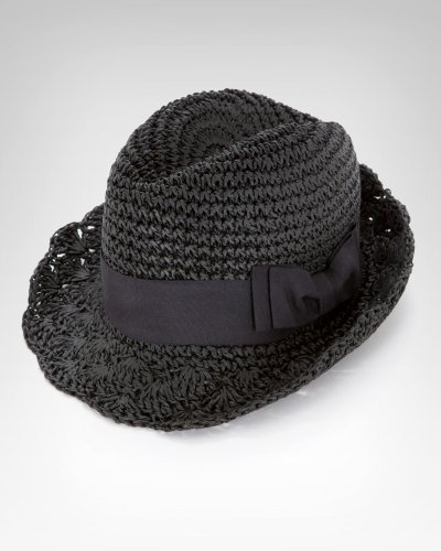 bebe Crochet Straw Fedora