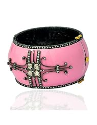 14kt Yellow Gold Rose Cut Diamond Enamel Bangle Bracelet Silver New Year Jewelry