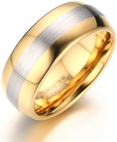 8mm Men's Tungsten Wedding Band Ring 18k Gold Plated Comfort Fit Domed Brushed (9)