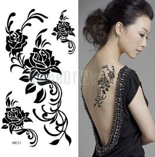 GLucky Tattoo : 10 Sheets Black Roses Temporary Body Art Waterproof Tattoo Sticker 10 pcs/lot 10264