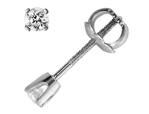 Diamond Solitaire Stud Earrings 1/10 ctw in 14K White Gold with Screwback