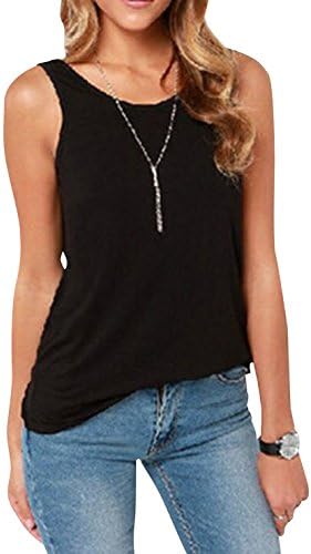 MISHI Women's New Solid Color Low Back Sleeveless Modal Vest Tops Black S