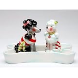 Retro Style Poodle in a Dog Bone Dish Salt and Pepper Shaker Set Ruby by Babs