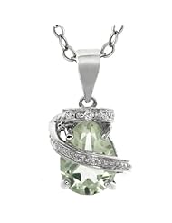 1.3 Ct Sterling Silver Drop Shape Green Amethyst Pendant With Diamond Accent