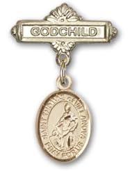14K Gold Baby Badge with St. Thomas of Villanova Charm and Godchild Badge Pin