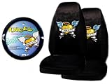 A Set of 2 Universal Fit Seat Covers and 1 Comfort Grip Steering Wheel Cover - Tattoo Art Series Angel by Day