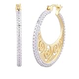 18k Yellow Gold Plated Sterling Silver Diamond-Accent Hoop Earrings