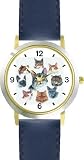 Collage of Cats No.2 - Cat - JP - WATCHBUDDY&reg; DELUXE TWO-TONE THEME WATCH - Arabic Numbers - Blue Leather Strap-Size-Large ( Men's Size or Jumbo Women's Size )