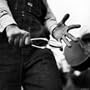 Country Music: Close Up of Spoons Being Played by Man in Overalls Photographic Poster Print by Eric Schaal, 24x24