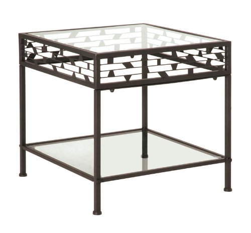 Beistelltisch anthrazit aus anthrazitfarbenem Metall mit Applikationen, Ablagen aus Sicherheitsglas