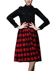 Plaid Print Long Sleeves Pleated Colorblocking  Shirt  Dress