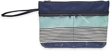Side Stripe Swimsuit Sack with Clear Vinyl Storage Pockets in Blue