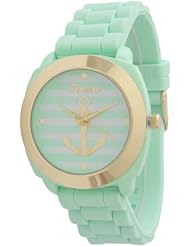 Womens Geneva Striped Anchor Style Silicone Watch - Mint Green