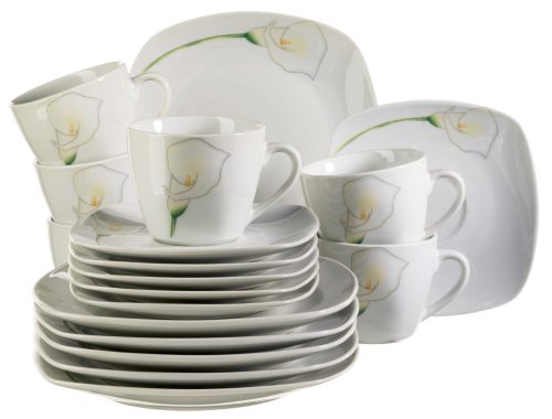 Domestic 920469 Calla Porzellan Kaffeeservice 18-teilig mit je 6 Tassen, Untertassen, Dessertteller