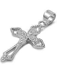 Sterling Silver Vintage Cross Clear CZ Pendant Unique Charm Pure 925 New 23mm with 1mm Box Chain
