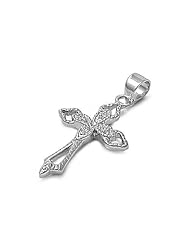 Sterling Silver Vintage Cross Clear CZ Pendant Unique Charm Pure 925 New 23mm with 0.8mm Snake Chain