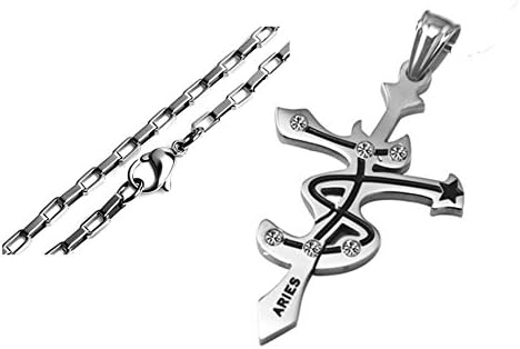 Aries Stainless Steel Unique Sign Crosses Shape Fashion Pendant Necklace, Silver, 2.5 mm 24 inch Chain