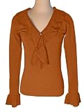 Womens Cashmere V-Neck Sweater - Ruffled
