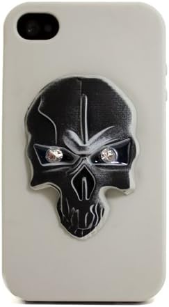 iPhone 4 4S 3D SKUKLL SWALOVSKI SILICONE CASE SILVER BLACK STAND FUNCTION