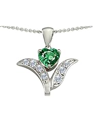 Original Star K (tm) Simulated Emerald Flower With 7mm Heart Pendant in .925 Sterling Silver
