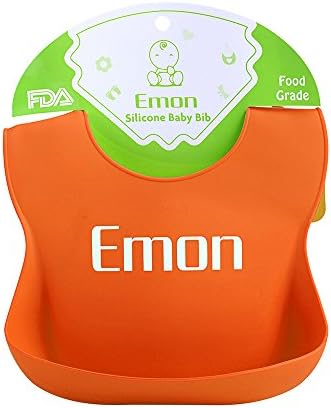 Emon Waterproof Silicone Bib Easily Wipes Clean-Comfortable Soft Baby Bibs Keep Stains Off- Spend Less Time Cleaning after Meals with Babies or Toddlers (Orange)
