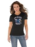 New Orleans Hornets Black Women's Primary Logo Tri Blend V Neck T-Shirt- by Alyssa Milano