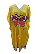 Yellow Caftan Butterfly Printed Resort Wear Dress Satin Kaftan