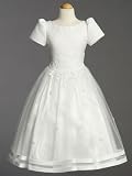 White Satin Communion Baptism Dress with Tulle Skirt