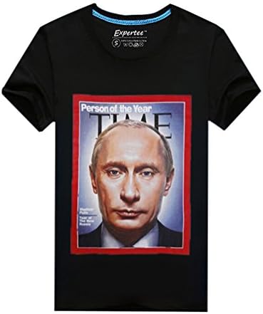 Men's Cool Cacual Russia Putin Printing O-Neck Short Sleeve T-Shirt Black