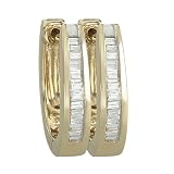 14K Yellow Gold 1/4 ct. Baguette Cut Diamond Hoop Earrings