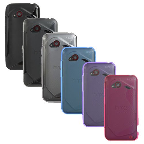 Fosmon 6 in 1 Bundle for the HTC Droid Incredible 4G LTE: Includes 6 Different Colored Silicone S-Shape Cases - Black / Smoke / Clear / Blue / Purple / Pink