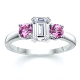 1.30 CT EMERALD DIAMOND W ROUND PINK SAPPHIRE RING 18K