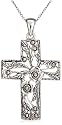 Sterling Silver Marcasite Floral Cross Pendant, 18"