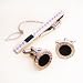 Fashionon Designer Formal Contemporary Round Tie Pin and Cufflinks Set with Box