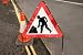 Wallmonkeys Peel and Stick Wall Decals - British Roadworks Sign and Red Cone on the Side O - Removab