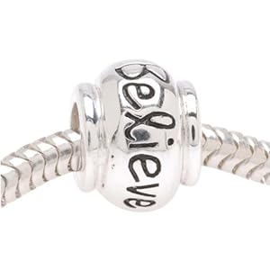 Sterling Silver 'Believe' Message Bead - Fits Pandora - 10.8mm (1)