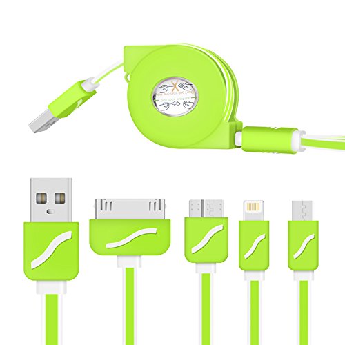 USB Cable, 4 in 1 Multiple Universal USB Charging Cable 3ft(1M) with 8 Pin Lighting / 30 Pin / Micro USB Ports for iPhone, iPad, Samsung Galaxy, Note and most Android phones, Tablet (Green)