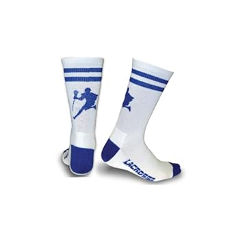 LAX Player Half Cushioned Crew Socks - White/Blue (One Size Fits All)