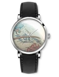 SPRAWL Aanalog Fashion Series Silver Ladies Watches of Genuine Black Leather Strap,Unique Wrist Watch for Women Girls Designed with Globe