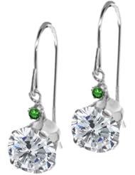 2.03 Ct Round H/I Diamond Green Diamond 14K White Gold Earrings