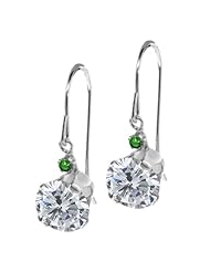 2.02 Ct Round H/I Diamond Green Topaz 14K White Gold Earrings