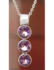 Amethyst pendant necklace, Lilac Trio - Hand Made Amethyst and Sterling Silver Necklace from India