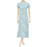 Adi Designs Teal Collar Neck Dress with White Flowers & Blue Stems Pattern