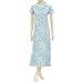 Adi Designs Teal Collar Neck Dress with White Flowers & Blue Stems Pattern